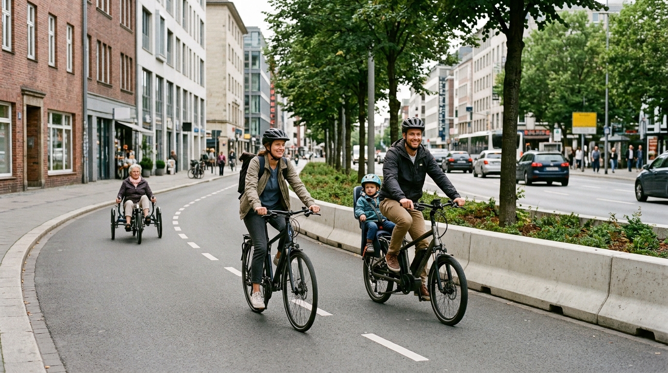 Cargo bike, adaptive cycle and commuter bicycles using a wide protected bike lane