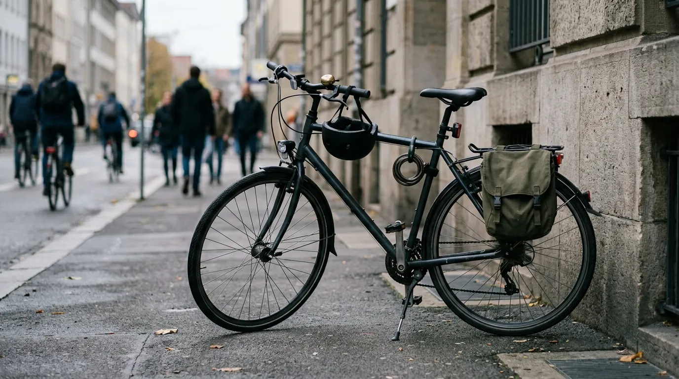 Practical commuter bicycle equipped for everyday city riding